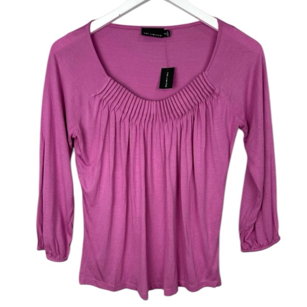 The Limited Purple Pleated Trim Top Blouse XS NEW NWT